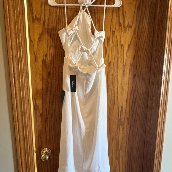Lulus Glamorous Adornment Ivory Halter Strappy Bow Midi Dress White - Size S - Picture 3 of 3